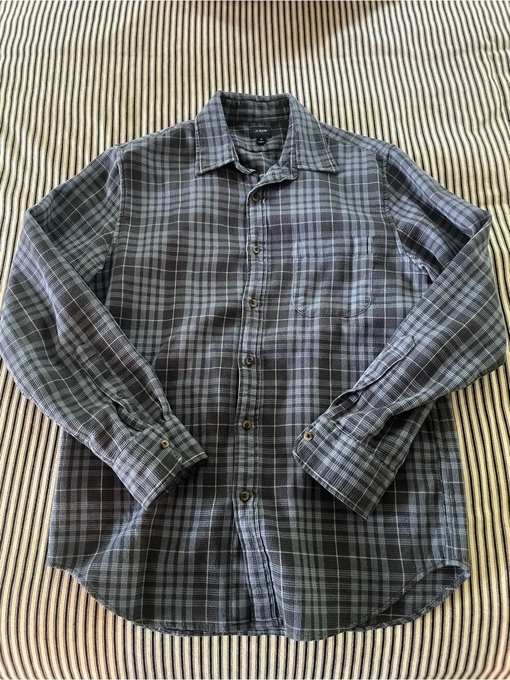 J. Crew Men's Waffle Dobby Gray Plaid Button-Down Shirt 100% Cotton